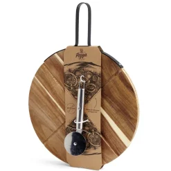 New Plateau à pizza en bois avec roulette en acier Préparation Culinaire