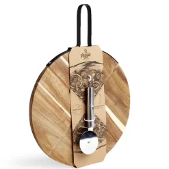 New Plateau à pizza en bois avec roulette en acier Préparation Culinaire