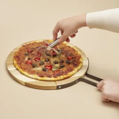 New Plateau à pizza en bois avec roulette en acier Préparation Culinaire