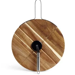 New Plateau à pizza en bois avec roulette en acier Préparation Culinaire