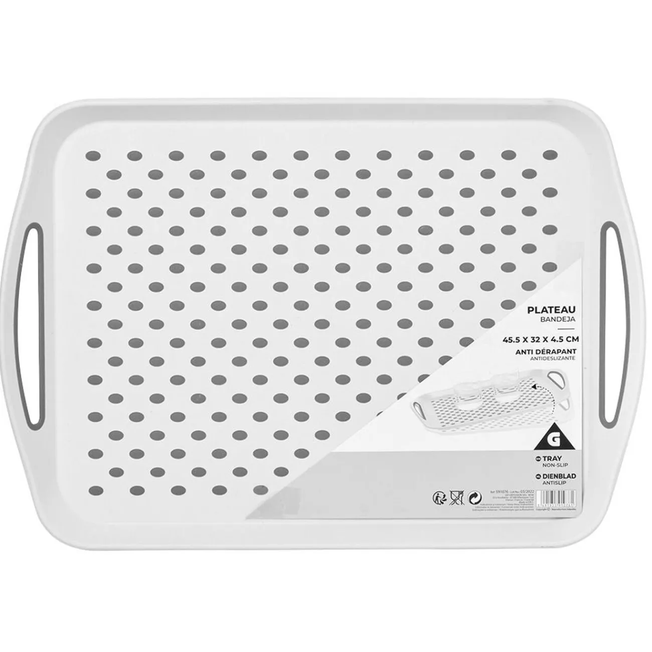 Plateau antidérapant avec poignées blanc picots gris|Gifi Best