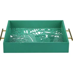 Plateau avec motif tropicaux découpe et fond en verre|Gifi