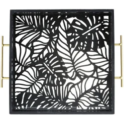 Plateau avec motif tropicaux découpe et fond en verre|Gifi