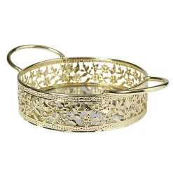 Plateau déco dorée fond en verre avec poignées|Gifi Sale