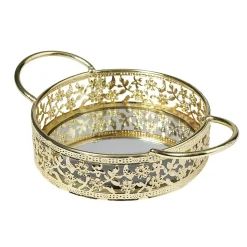 Plateau déco dorée fond en verre avec poignées|Gifi Sale