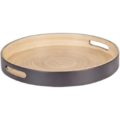 Plateau de service rond en bambou noir|Gifi Sale
