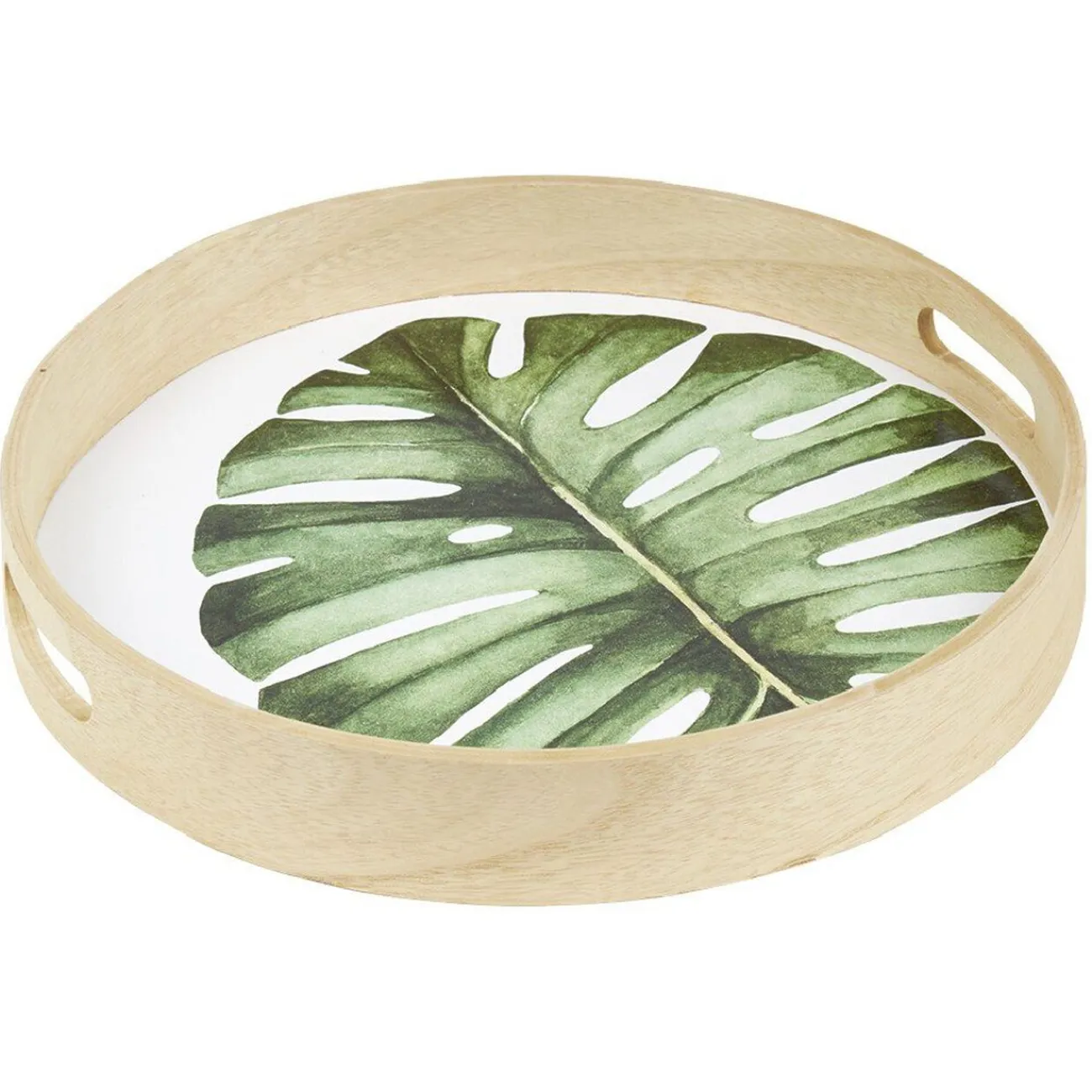 Plateau de service rond en bois motif feuille|Gifi New