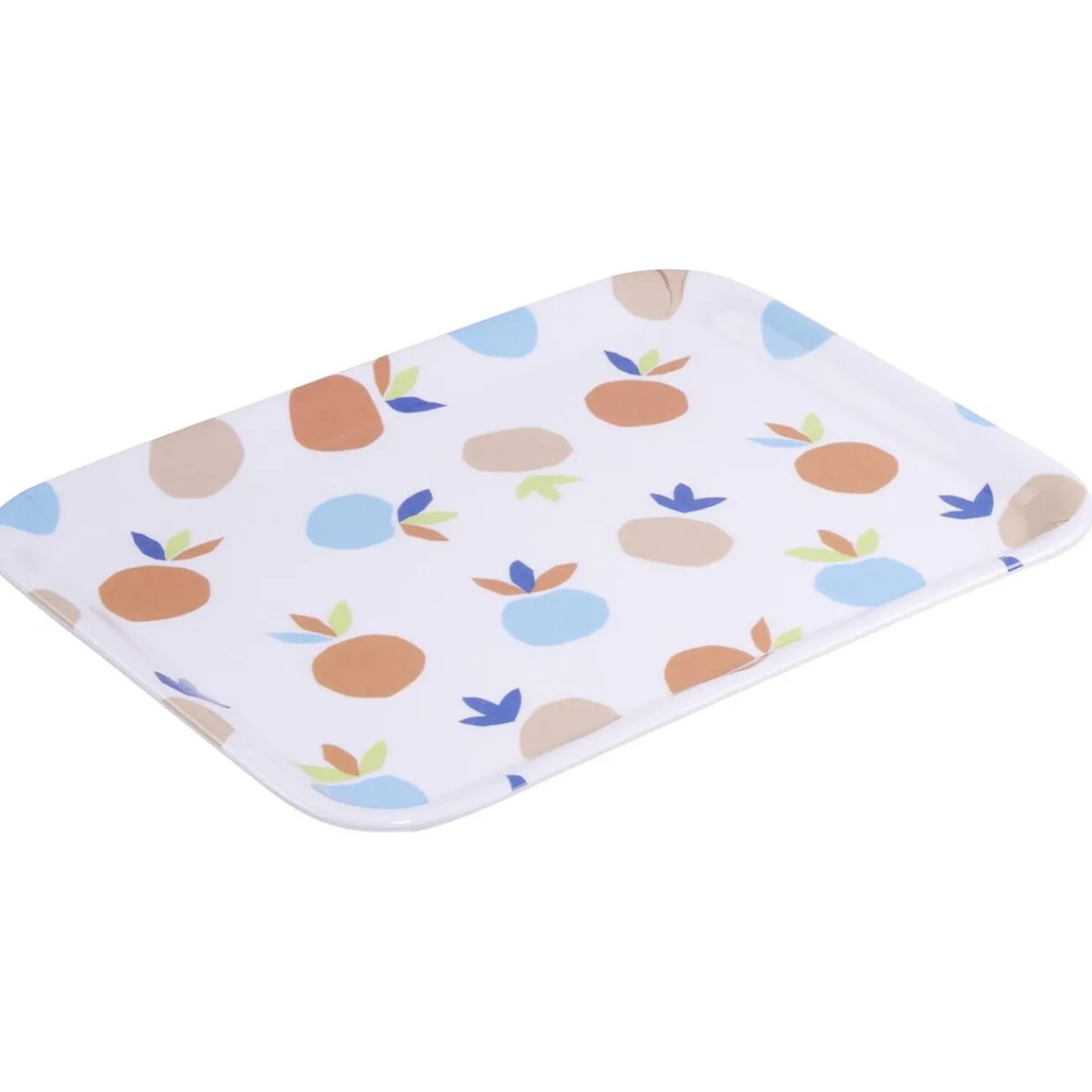 Plateau rectangulaire blanc motif fruit orange bleu plastique 29x22cm Vaisselle Et Accessoires De Table