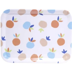 Plateau rectangulaire blanc motif fruit orange bleu plastique 29x22cm Vaisselle Et Accessoires De Table
