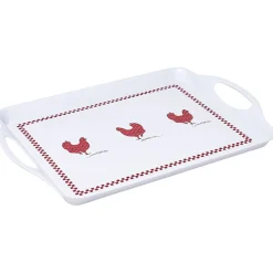 Plateau rectangulaire design poule mélaminé rouge et blanc|Gifi Best