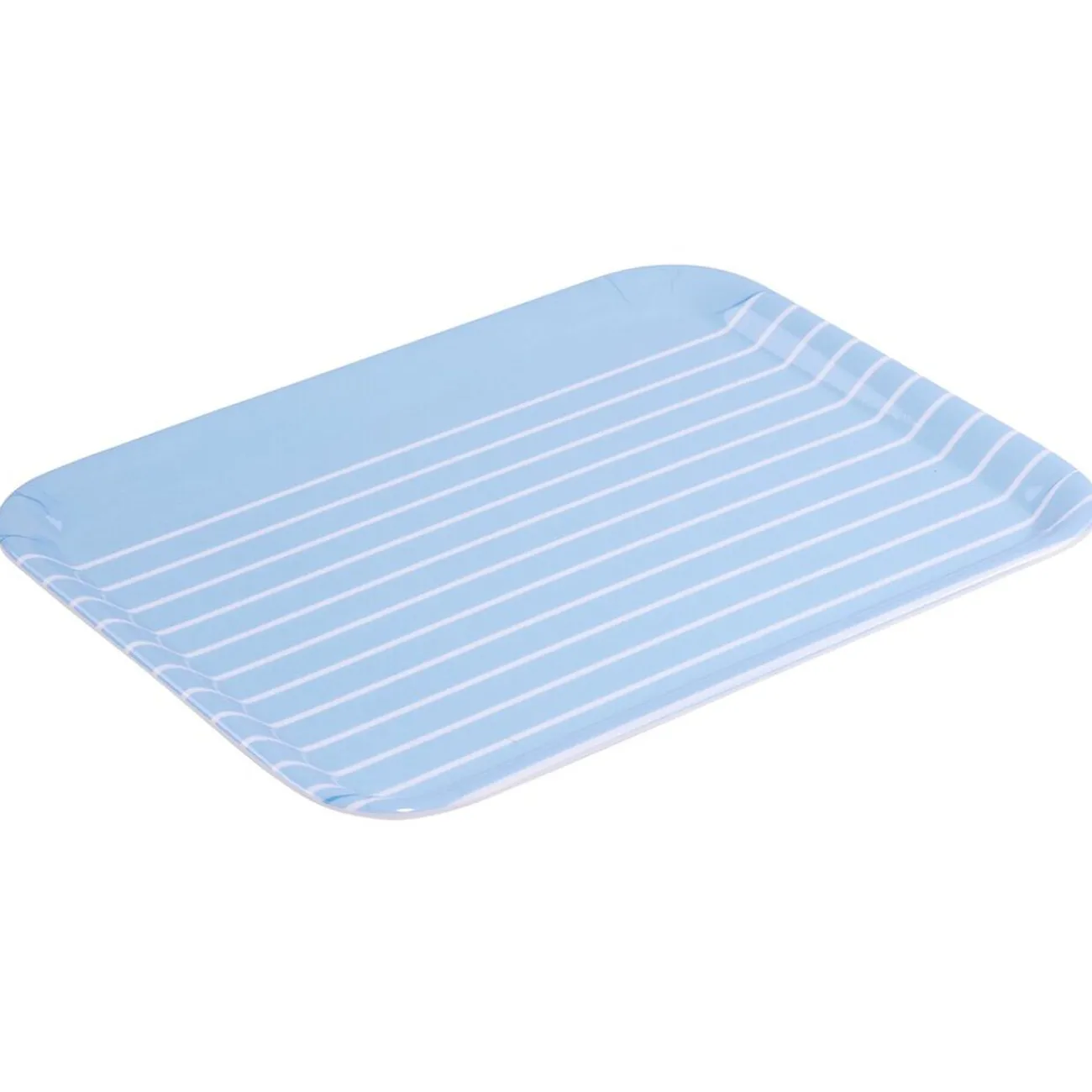 Plateau rectangulaire plastique rayure blanc et bleu 29x22cm|Gifi