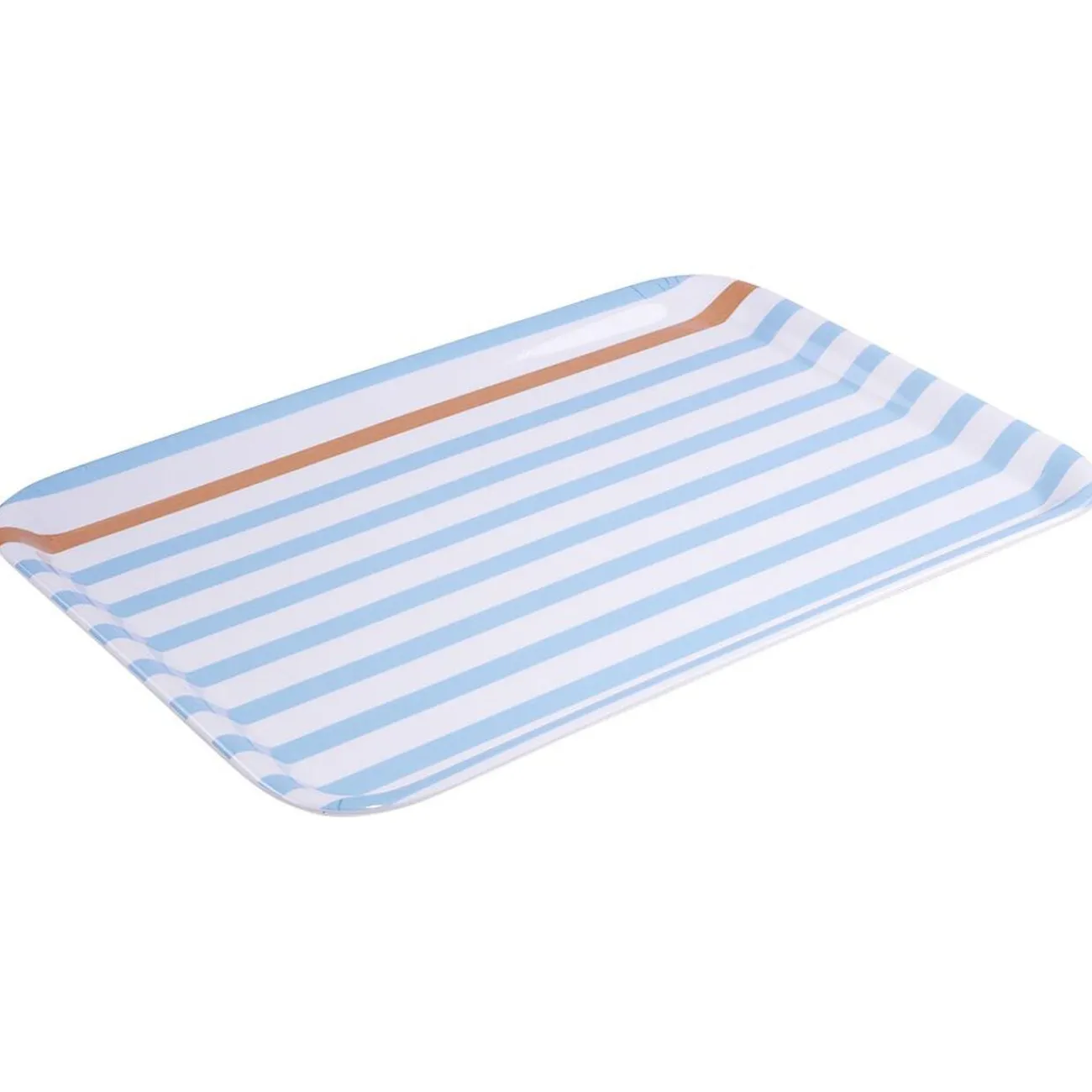 Plateau rectangulaire rayé bleu blanc liseré orange plastique 45x31cm|Gifi New