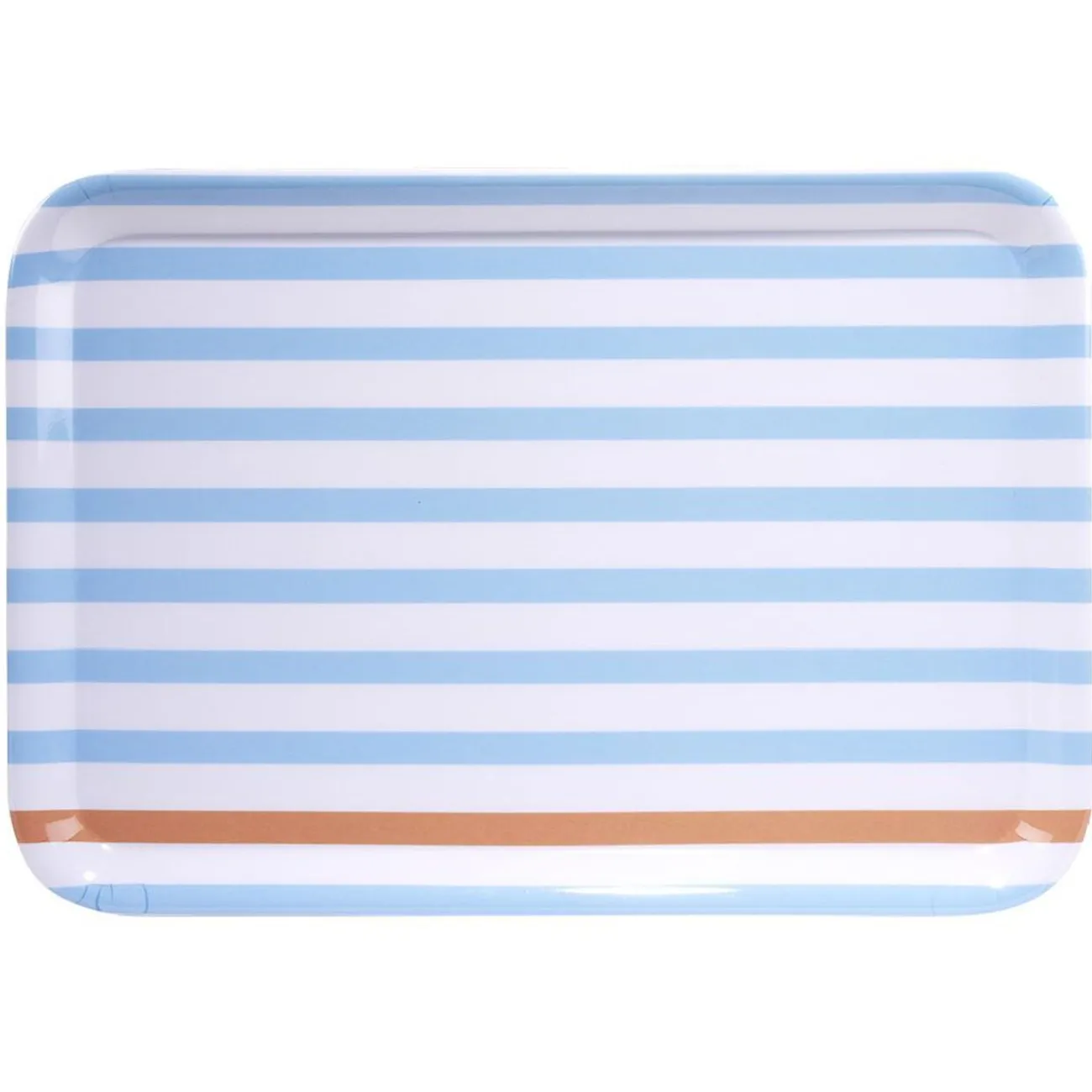 Plateau rectangulaire rayé bleu blanc liseré orange plastique 45x31cm|Gifi New