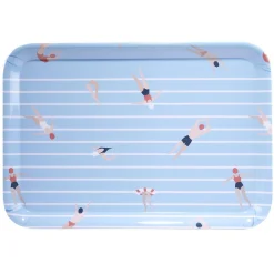Plateau rectangulaire rayé bleu blanc motif nageur - plastique 45x31cm|Gifi