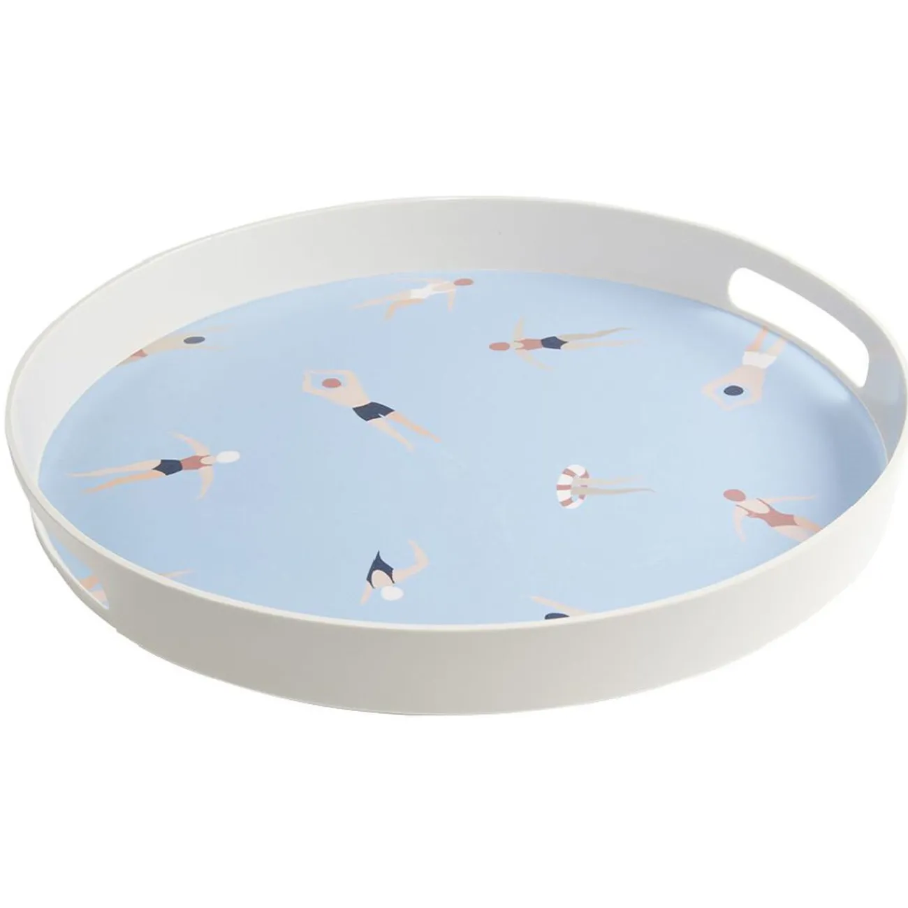 Plateau rond bleu et blanc motif nageur - plastique Ø34,5xH4cm|Gifi Discount