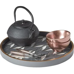 Plateau rond inspiration orientale en métal et bois rouge ou gris|Gifi Best