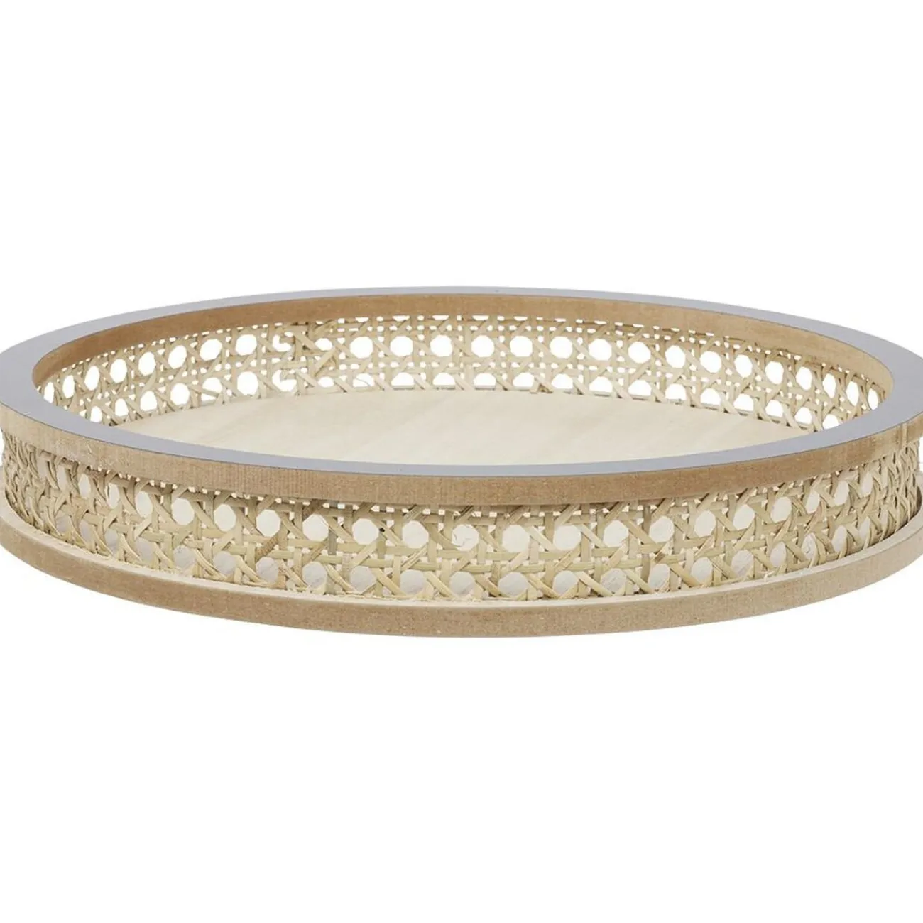 Plateau rond rotin et osier Ø30cm naturel et gris|Gifi