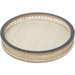 Plateau rond rotin et osier Ø30cm naturel et gris|Gifi