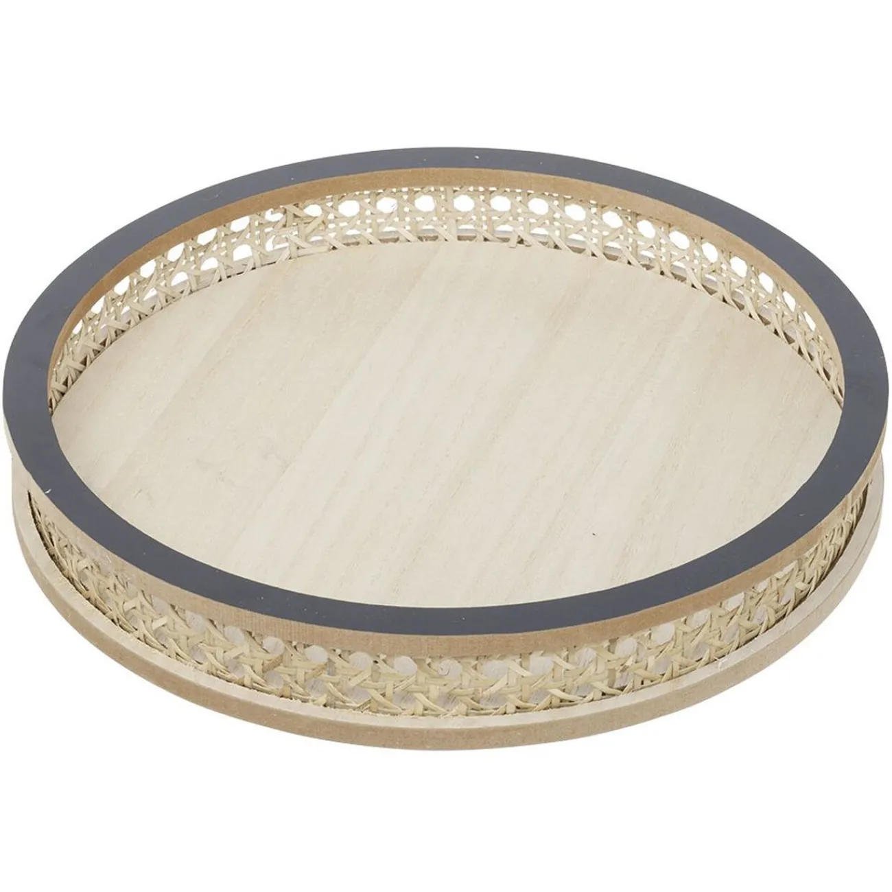 Plateau rond rotin et osier Ø30cm naturel et gris|Gifi