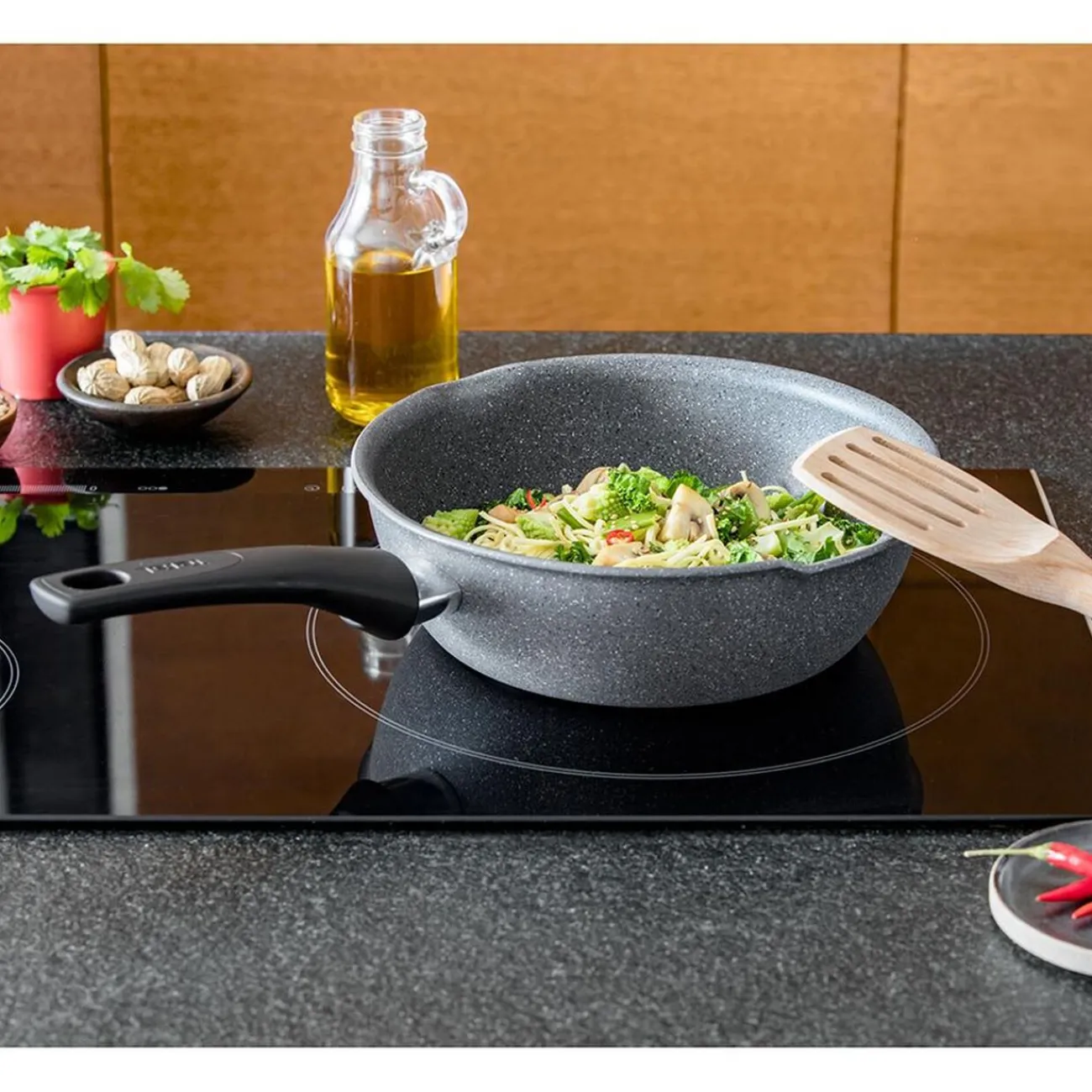 Hot Poêle sauteuse Tefal Mineralia Force aluminium moucheté gris noir ø 26 cm Cuisson