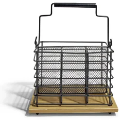 Best Porte couverts fer noir et bois marron 17,5x14x12cm Rangement De Cuisine