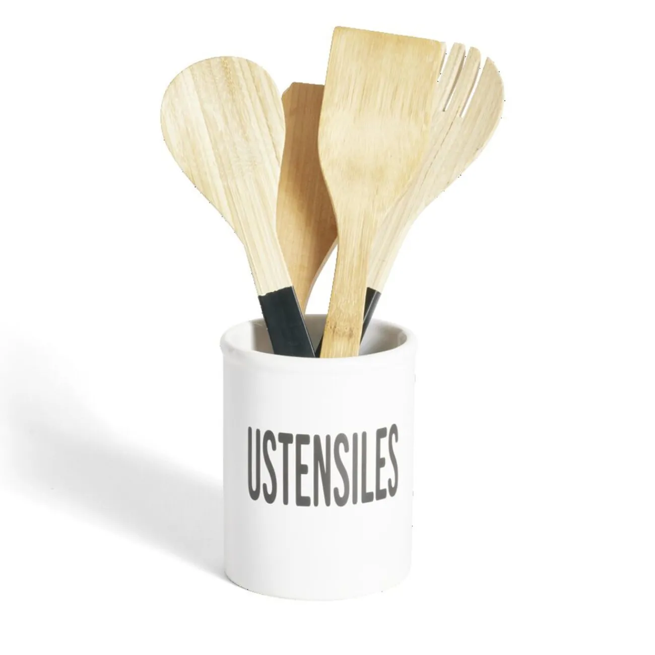 Pot à ustensiles dolomite blanc Ø10xH13,2cm Rangement De Cuisine