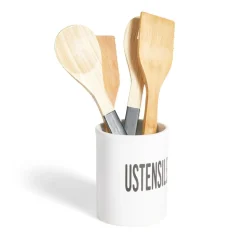 Pot à ustensiles dolomite blanc Ø10xH13,2cm Rangement De Cuisine