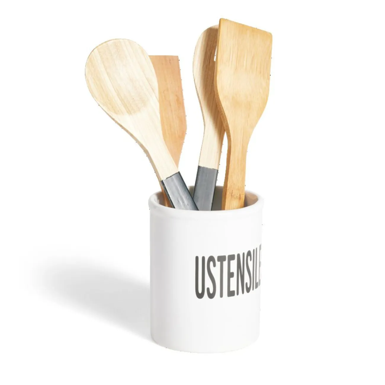 Pot à ustensiles dolomite blanc Ø10xH13,2cm Rangement De Cuisine