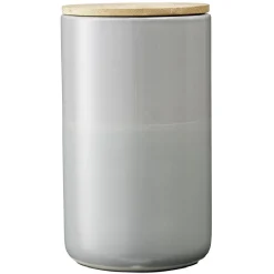 Sale Pot en céramique gris avec couvercle en bois H16,5 cm Conservation Alimentaire