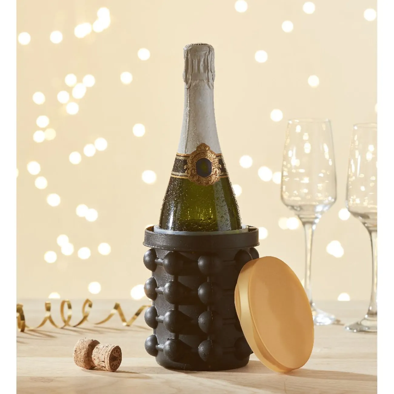 Rafraîchisseur de bouteille bac à glaçons 2en1 noir et doré|Gifi Best