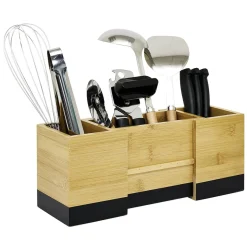 Sale Range ustensile extensible bambou naturel et noir L18/29x10xH12cm Rangement De Cuisine