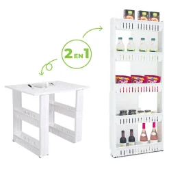 Outlet Resserre 2en1 avec fonction table blanc Rangement De Cuisine