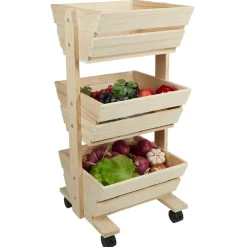 Clearance Resserre légume en bois 3 niveaux à roulettes Rangement De Cuisine