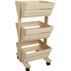 Clearance Resserre légume en bois 3 niveaux à roulettes Rangement De Cuisine
