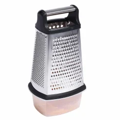 Râpe inox 4 faces avec récipient noir gris Préparation Culinaire