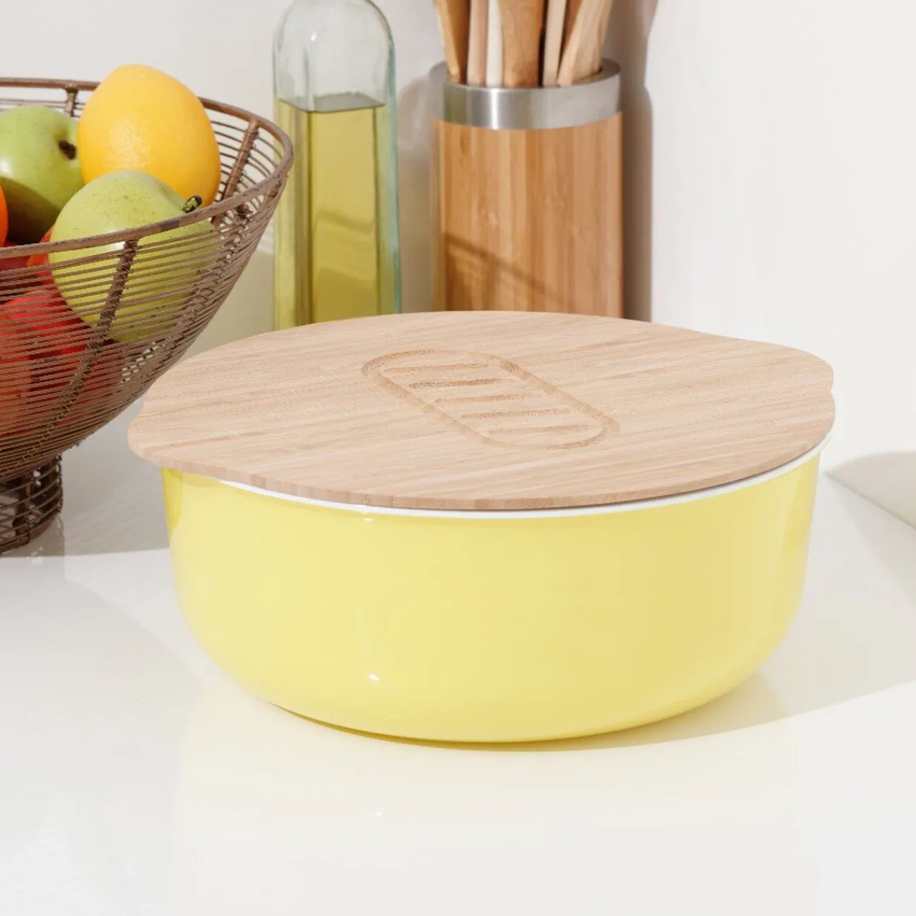 Saladier + couvercle 2 en 1 en bambou|Gifi Online