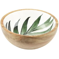 Saladier en bois interieur émail décor feuille|Gifi Best