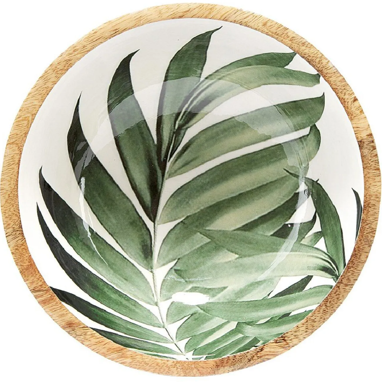 Saladier en bois interieur émail décor feuille|Gifi Best