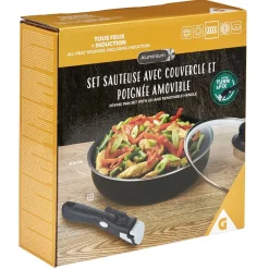 Best Sauteuse aluminium noir avec couvercle verre et poignée amovible Ø24cm Cuisson