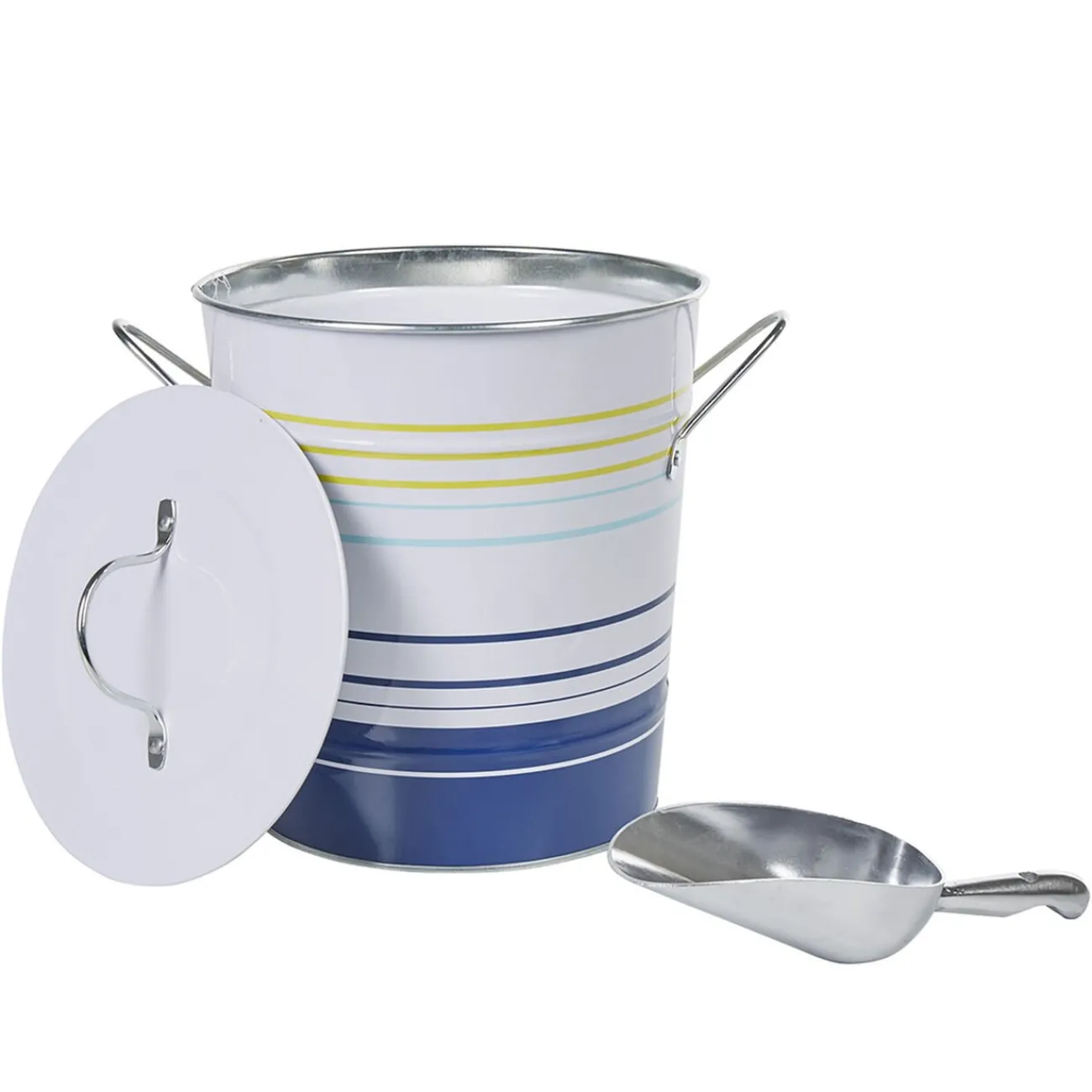 Seau à glaçons blanc rayure bleu jaune|Gifi New