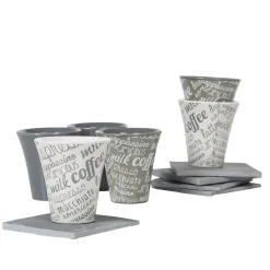 Outlet Service à café faïence ardoise gris blanc 6 personnes Vaisselle Et Accessoires De Table