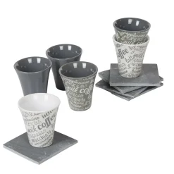 Outlet Service à café faïence ardoise gris blanc 6 personnes Vaisselle Et Accessoires De Table