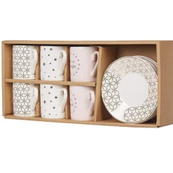 Online Service à café faïence blanc rose or 6 personnes Vaisselle Et Accessoires De Table