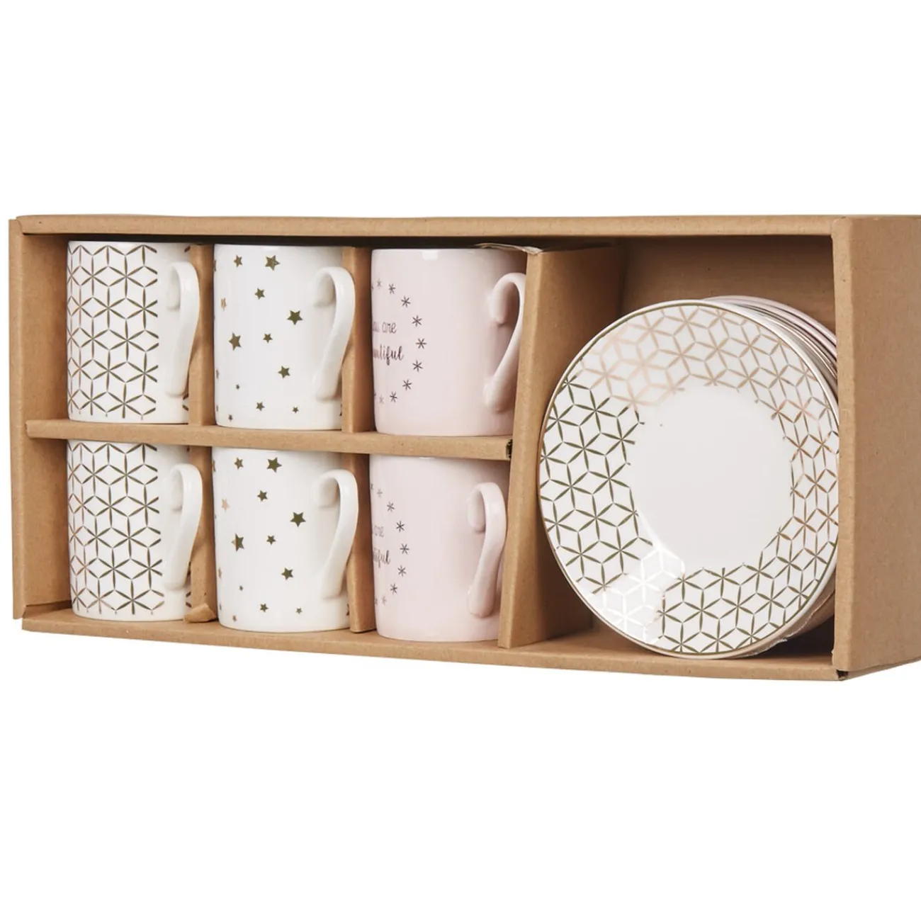 Online Service à café faïence blanc rose or 6 personnes Vaisselle Et Accessoires De Table