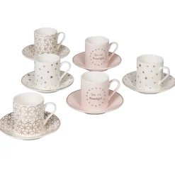Online Service à café faïence blanc rose or 6 personnes Vaisselle Et Accessoires De Table