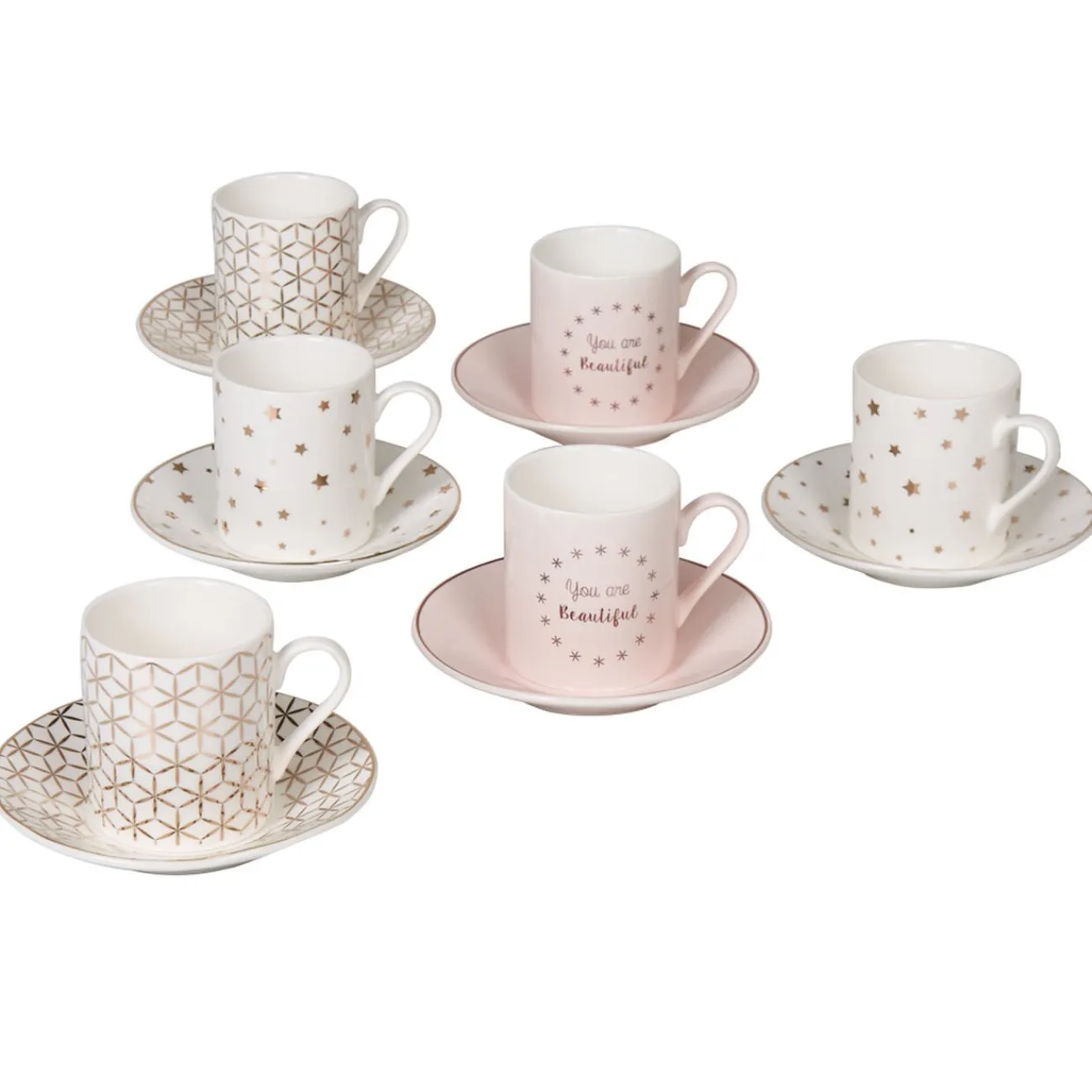 Online Service à café faïence blanc rose or 6 personnes Vaisselle Et Accessoires De Table