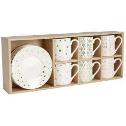 Service à café faïence blanc rose or 6 personnes|Gifi Best