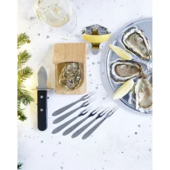 Online Service à huitres en inox et chêne 9 pièces Préparation Culinaire