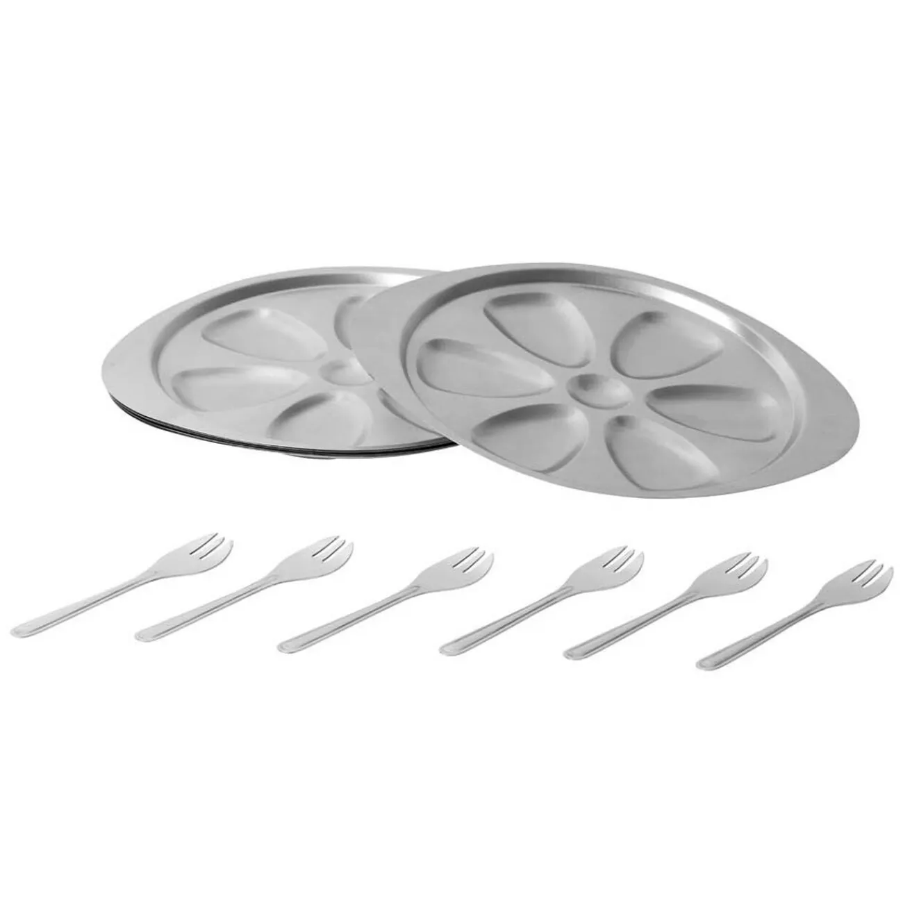 Hot Service à huîtres argenté inox 6 plats 6 fourchettes Préparation Culinaire