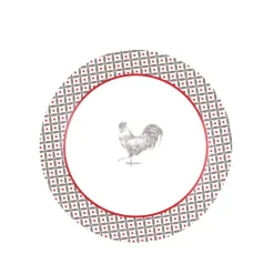 Service à vaisselle design campagne poule 12 pièces gris blanc rouge|Gifi New